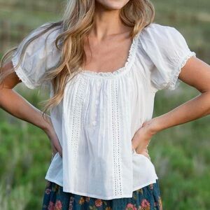 Natural life white boho/ cottagecore top